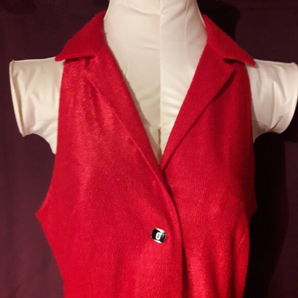 Vintage 1960s 1970s Red Halter Dress Midi Sleeveless Women Ladies 60s 70s - Picture 6 of 7